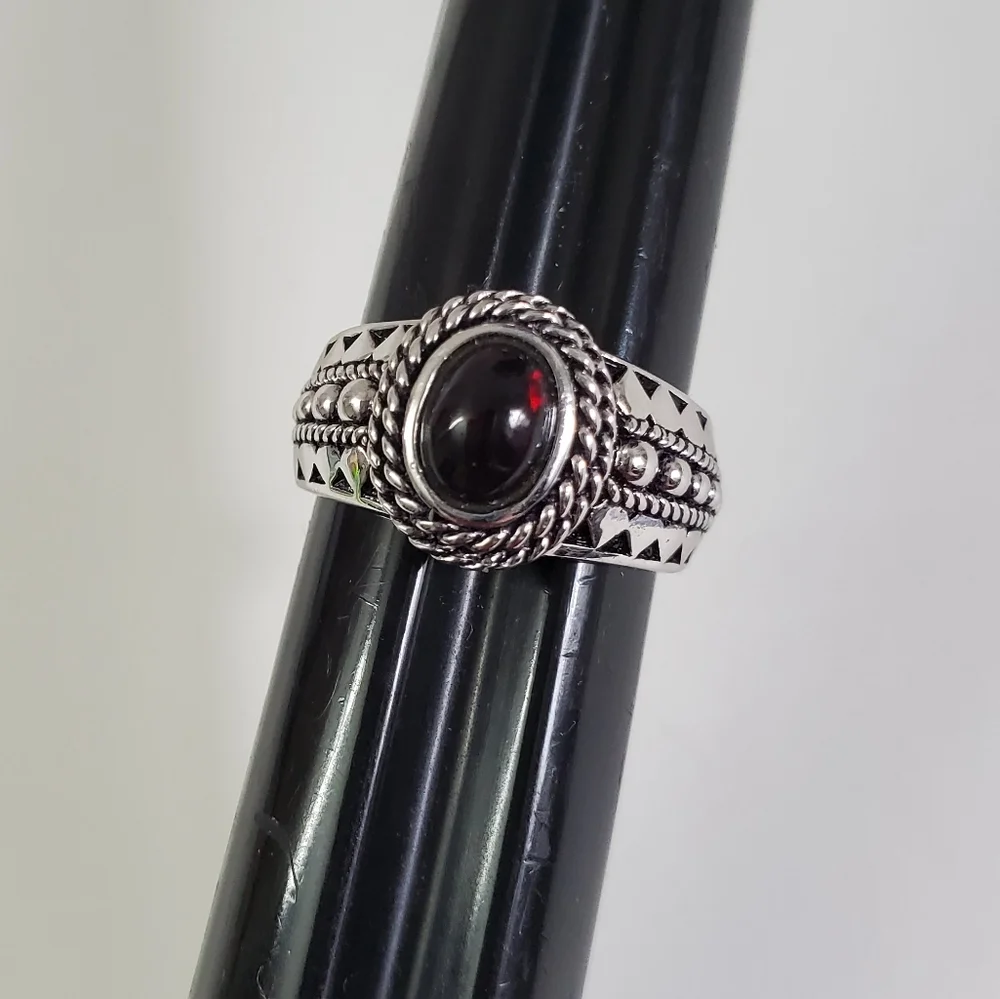 Sterling Silver 925 Black Opal Red Solitaire Ring